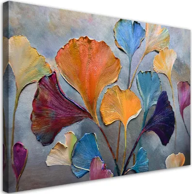 Immagine prodotto di Quadro su tela Fiori Ginkgo Colorato 120x80 Feeby Quadro colorato per la parete pronto per essere appeso