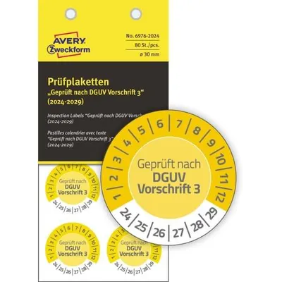 Produktbild von AVERY Zweckform Prüfplaketten " nach" 2024-2029 gelb 30 mm 80 Etiketten