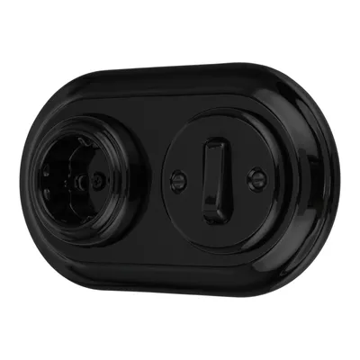 Immagine prodotto di Presa di corrente retrò in porcellana da incasso, interruttore, 2 prese, tutto in uno, serie SET PR1 nero