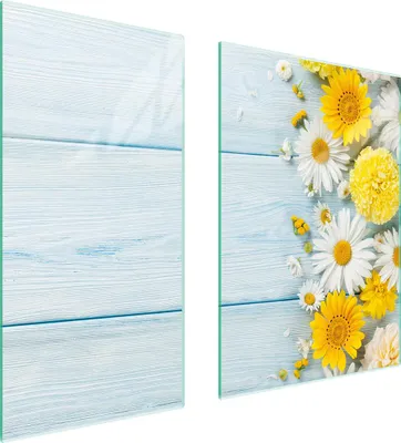 Image de Plaques de recouvrement pour cuisinière 2 pièces 75x52 Couverture de champ en vitrocéramique Planche à découper Gerbera bois