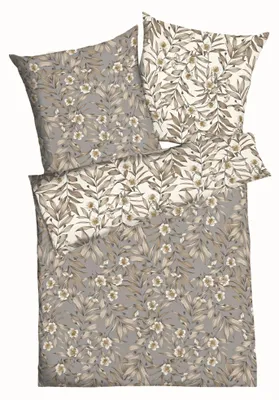 Produktbild von JACK by Kaeppel Linon Renforcé Bettwäsche 135x200cm 2 tlg. Florence Kiesel Blätter Blumen Grau Offwhite