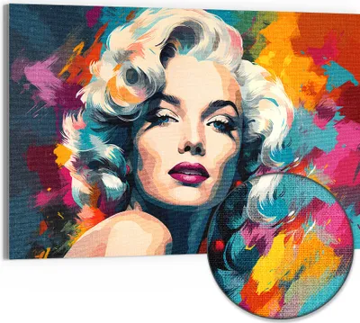 Produktbild von DEQORI Hybrid Leinwand Bild 90x60 cm 'Diva im Farbenrausch' Wandbild Glas flach modern