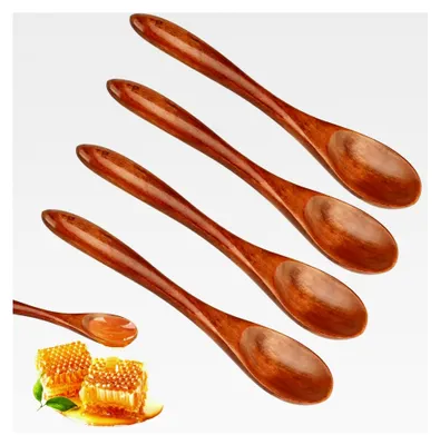 Produktbild von 4 Stück Holz-Honiglöffel, Handgefertigter kleiner Holzlöffel, Natürlicher Nanmu Suppenlöffel, Rührlöffel für Kochen, Holzkochbesteck für Honig, Heiße Schokolade, Tee, Kaffee