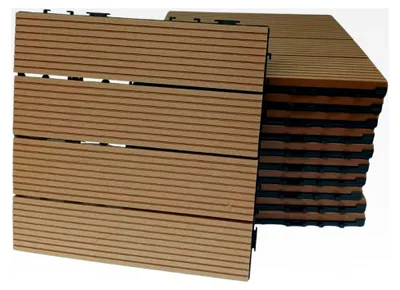 Produktbild von WPC-Bodenfliesen für den Außenbereich, Stecksystem, für Terrasse, Balkon, Garten, Pool, Holzoptik, rutschfest, PVC-Unterseite (Natur, 22 Stück)
