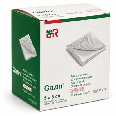 Productafbeelding van Gazin kompressen, steriel, 5 x 5 cm, 50 stuks. Kompressen