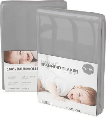Produktbild von Sämann Spannbettlaken Jersey grau 75x100 cm für Babys, hautfr. & atmungsaktiv, faltenfrei, mit Gummizug, waschbar 60°C