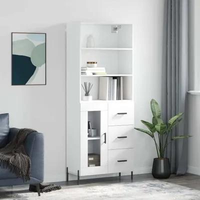 Produktbild von "Rabatt" Mehrzweckschrank/Vitrine/ Highboard - Modernes Design - Weiß 69,5x34x180 cm Holzwerkstoff - Kommoden CC8221