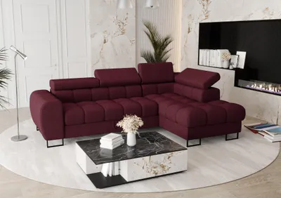 Produktbild von Ecksofa Schlafsofa BASTIEN in Stoff Moly Bordeaux Ottomane Rechts
