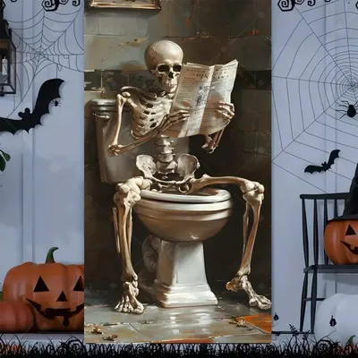 Produktbild von Halloween Türbanner Grusel Skelett Sensenmann Geist Horror Haustür Dekoration Wanddeko Hintergrund - Modell: Variante 13, Größe: 90 x 180 cm
