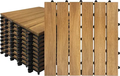 Produktbild von Holzfliesen 30x30cm Terrassenfliesen Balkonfliesen mit Klicksystem, 11er Set für 1m², Holzoptik Outdoor Fliesen für Garten Terrasse Balkon, Modell A