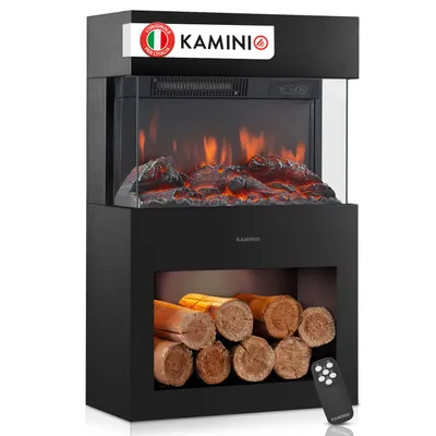 Immagine prodotto di KAMINIO Camino elettrico HENRI - Stufa elettrica con riscaldamento, effetto fiamma 3D, vano portalegna, telecomando - Nero, Immagine generata dall'IA