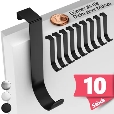 Produktbild von Lindenstein Türhaken zum Einhängen, 10er Set, Schwarz - Edelstahl Kleiderhaken für die Tür, einzeln verwendbare J-förmige Haken, stabile Türgarderobe
