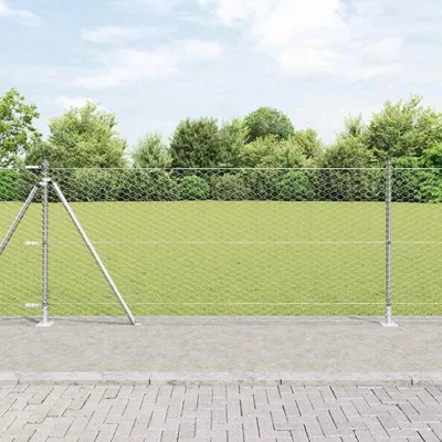 Produktbild von Sechseckiger Zaun mit Betonfundament, 10 x 1 m, aus verzinktem Stahl für Garten und Terrasse, rechteckige moderne Metallzaunpfosten, wetterfest und rostfrei für Außenbereiche