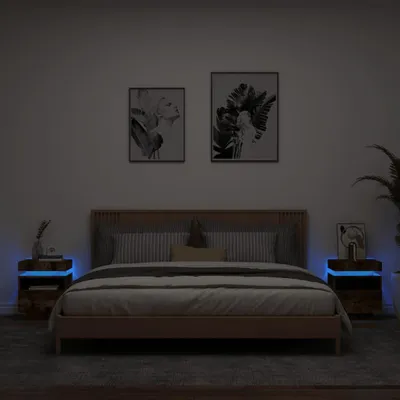 Image de vidaXL Tables de nuit avec lampes LED 2 pcs. Chêne fumé 40x39x48,5 cm