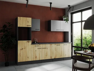 Produktbild von Küche Küchenzeile Leerblock Grau Matt Artisan Eiche Oliver 280 cm Respekta