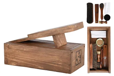 Produktbild von Esschert Design | Schuhputzset - Holzbox - Vintage Stil - Hochwertige Materialien - Ideales Geschenk