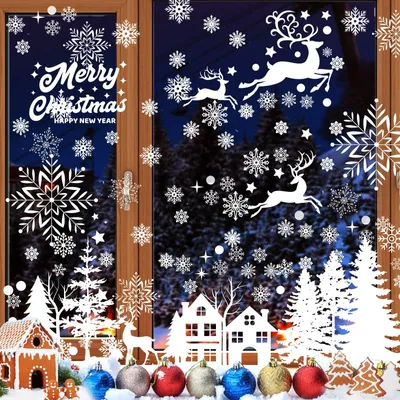 Fensterbilder Weihnachten Schneeflocken selbstklebend, 1 Stück, PVC