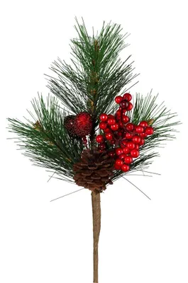 Produktbild von Künstlicher MIX-TANNENZWEIG ca 29cm. mit ZAPFEN und roten BEEREN