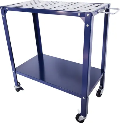 Produktbild von Relaxdays Schweißtisch mit 4 Rollen & Bremsen, Werkbank Lochplatte, HBT: 91,5x88x46 cm, Arbeitstisch sicher, Stahl, blau