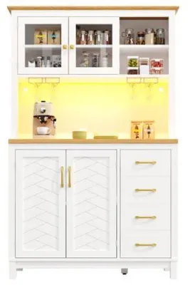Produktbild von Buffetschrank Aufbewahrungsschrank mit LED-Lichtleiste 4 Türen Sideboard 105.5x40x180cm Weiß