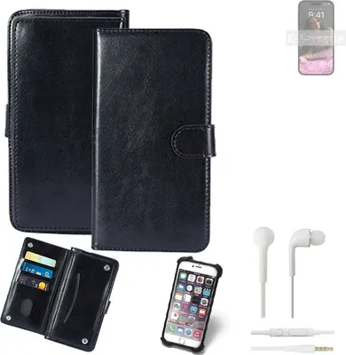 Produktbild von K-S-Trade 360° Hülle kompatibel mit Apple iPhone 14 Pro Max inkl. Headphones schwarz Kunstleder Case BookCase WalletCase Kunstlederederhülle