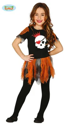 Produktbild von Totenkopf-Kleid für Mädchen zu Halloween, Gr. 98-146, Größe:128/134