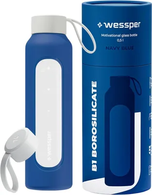 Obrázek produktu pro Skleněná láhev na pití s motivační stupnicí, objem 500 ml, bez BPA, s obalem z silikonu, vhodná pro sport