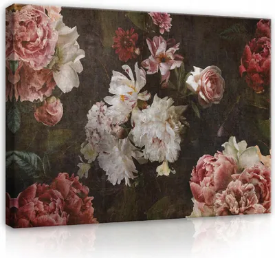 Produktbild von Leinwandbild Blumen Vintage Pfingstrosen Schlafzimmer 60x40 cm XXL Modern Canvas Leinwand Bilder Leinwandbilder Wandbilder Kunstdruck Bild auf Leinwand Aufhängefertig