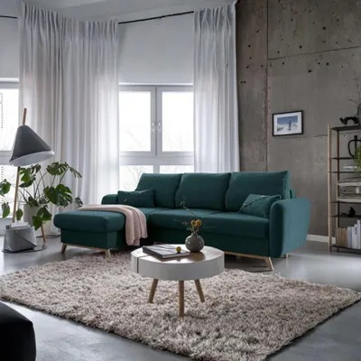 Image de MIUFORM Scandic Lagom - Canapé d'angle avec fonction lit et coffre de lit L-FORME GAUCHE - 235x157cm - Turquoise - Canapé-lit Canapé