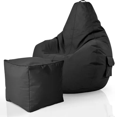 Produktbild von Green Bean® 2er Set Sitzsack + Hocker "Cozy+Cube" - mit EPS Perlen Füllung - robust waschbar schmutzabweisend - Schwarz