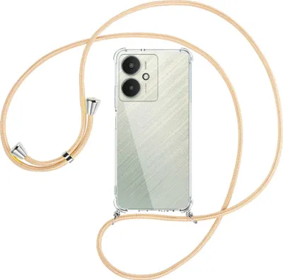 Produktbild von Handykette Backcover-Schutzhülle mit Band (Metall silberfarben) für Xiaomi Redmi 13C 5G, Poco M6 5G - Goldkordel