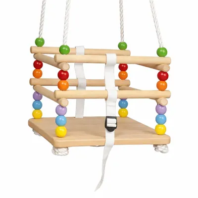 Produktbild von GINGER HOME Holzschaukel für Kinder mit Sicherheitsgurt und Seitengittern – bis 70 kg, 30×30 cm