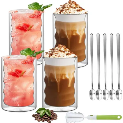 Produktbild von Doppelwandige Gläser Latte Macchiato mit Löffel, 350ml, 2er Set, Borosilikatglas