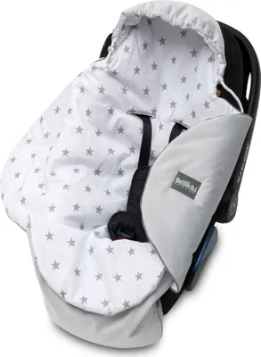 Produktbild von Bellochi Universal Baby Einschlagdecke für Babyschale und Autositz Kinderwagendecke Fußsäck aus Baumwolle und Samt z.B. passend für Maxi-Cosi, Römer, Cybex - Graue Sterne