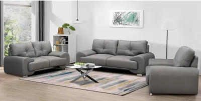 Produktbild von Polstergarnitur Maxime Lux mit Wellenfedern Couchgarnitur Sessel Zweisitzer Dreisitzer aus Kunstleder, Stoff: vega 88 - grau