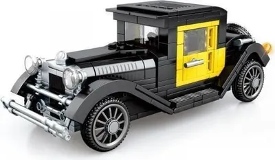 Produktbild von Oldtimer Modellbausatz schwarz-gelb, 323 Teile, kompatible Bausteine
