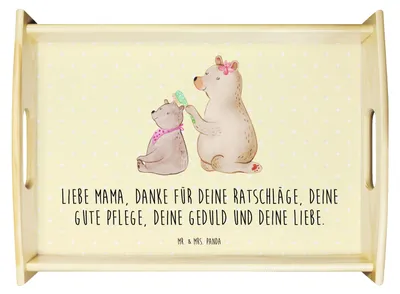 Produktbild von Mr. & Mrs. Panda Tablett Bär Kind - Gelb Pastell - Geschenk, zum servieren, Muttertag, Familie, Holztablett, Sofa, Deko, Mama, Mutter, Serviertablett