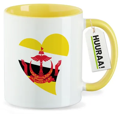 Produktbild von Huuraa Kaffeetasse Brunei Flagge Herz 330ml Gelb Keramik Kaffeebecher Geschenkidee