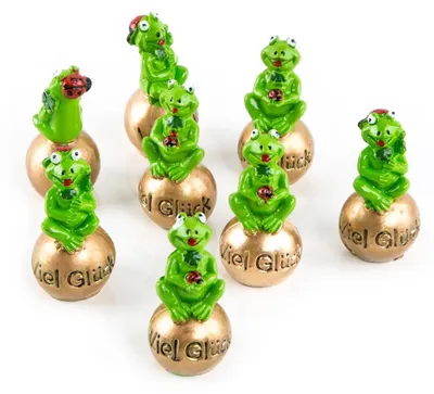 Produktbild von 8 kleine Frösche 5 cm auf Goldener Kugel VIEL GLÜCK Froschkönig Glücksbringer