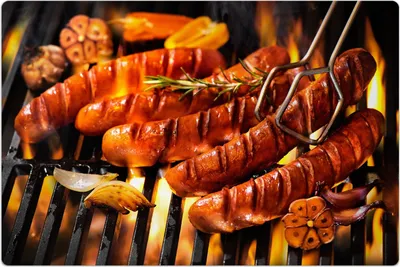 Produktbild von Küchenmatte 80x120 cm Vinylmatte Bodenmatte Dekoration - Gegrillte Wurst