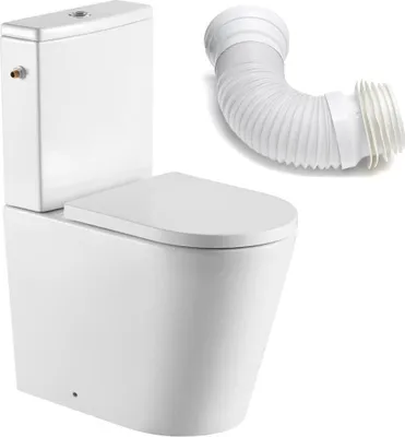 Produktbild von SAT FINE Stand-WC mit Spülkasten Kombi-WC spülrandlos Toilette SoftClose WC-Sitz + flexibles Anschlussrohr, Wasseranschluss links/rechts, weiß