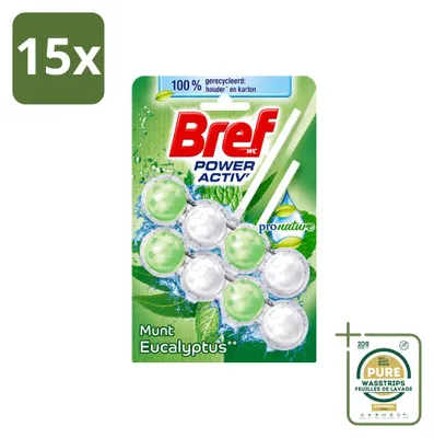 Produktbild von 15 x Bref ProNature Toiletblock - Minze & Eukalyptus - 50 g - Vorratspackung - 15 Stücke