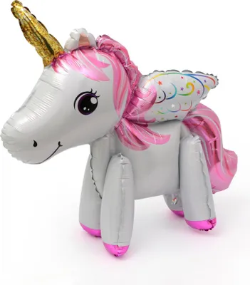 Obrázok produktu pre Fóliový balón 3D jednorožec, biely s ružovou hrivou, cca 45 cm