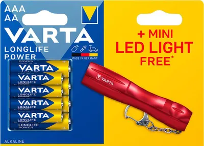 Produktbild von Varta BAT0298 Set mit 4 AAA- und 4 AA-Alkalibatterien + Mini-LED-Taschenlampe Light