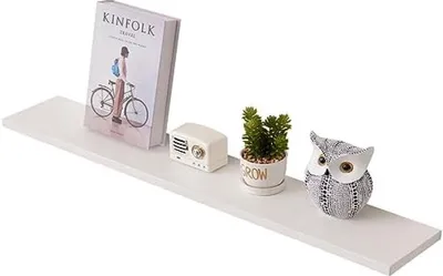 Productafbeelding van PromoHome® Wit wandrek van massief eikenhout - Zwevend design voor stijlvolle decoratie, 90 x 15 x 3 cm