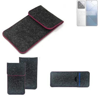 Produktbild von K-S-Trade Handy Schutz Hülle kompatibel mit Xiaomi 14 Schutzhülle Handyhülle Filztasche Pouch Tasche Case Sleeve Filzhülle dunkelgrau rosa Rand