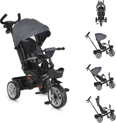 Produktbild von Byox Tricycle Space 3 in 1 Dreirad Getränkehalter, Korb, Schiebegriff, EVA-Räder grau