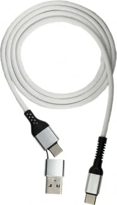Produktbild von SYSTEM-S USB 3.1 2 in 1 Kabel 1m Typ C Stecker zu C Stecker und 2.0 Typ A geflochten Weiß
