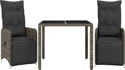 Produktbild von vidaXL 3-tlg. Garten-Bistro-Set mit Kissen Grau Poly Rattan
