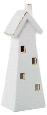 Image de Support-bougie en céramique, blanc et or, dimensions : 9 x 8 x 29 cm
